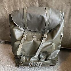 Vintage Swiss Army Rubberized Mountain Military Rucksack Backpack Leather Straps