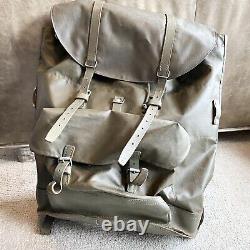 Vintage Swiss Army Rubberized Mountain Military Rucksack Backpack Leather Straps