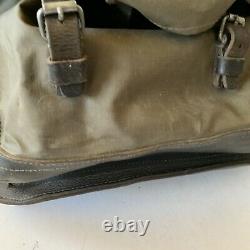 Vintage Swiss Army Rubberized Mountain Military Rucksack Backpack Leather Straps