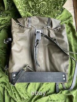 Vintage Swiss Army Rubberized Mountain Military Rucksack Backpack Leather Straps