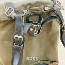Vintage Swiss Army Rubberized Mountain Military Rucksack Backpack Leather Straps