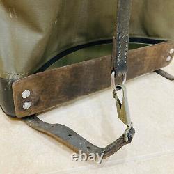 Vintage Swiss Army Rubberized Mountain Military Rucksack Backpack Leather Straps