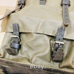 Vintage Swiss Army Rubberized Mountain Military Rucksack Backpack Leather Straps