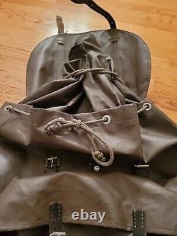 Vintage Swiss Army Rubberized Waterproof & Leather Military Rucksack Backpack