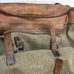 Vintage Swiss Army Salt Pepper Heavy Canvas Leather Military Rucksack Backpack