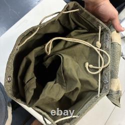 Vintage Swiss Army Salt Pepper Heavy Canvas Leather Military Rucksack Backpack