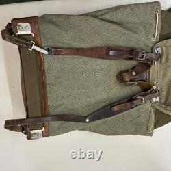 Vintage Swiss Army Salt Pepper Heavy Canvas Leather Military Rucksack Backpack