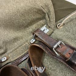 Vintage Swiss Army Salt Pepper Heavy Canvas Leather Military Rucksack Backpack