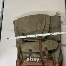 Vintage Swiss Army Salt Pepper Heavy Canvas Leather Military Rucksack Backpack