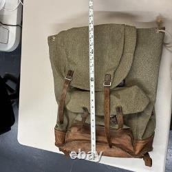 Vintage Swiss Army Salt Pepper Heavy Canvas Leather Military Rucksack Backpack