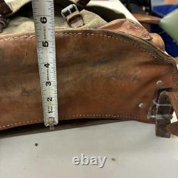 Vintage Swiss Army Salt Pepper Heavy Canvas Leather Military Rucksack Backpack