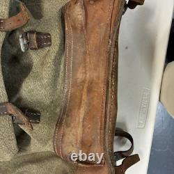 Vintage Swiss Army Salt Pepper Heavy Canvas Leather Military Rucksack Backpack