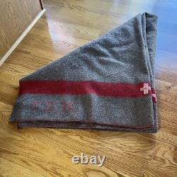 Vintage Swiss Army Wool Blanket Brown Red Stripe TB39 Military 72x51