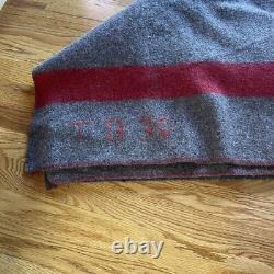 Vintage Swiss Army Wool Blanket Brown Red Stripe TB39 Military 72x51