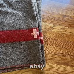 Vintage Swiss Army Wool Blanket Brown Red Stripe TB39 Military 72x51