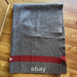 Vintage Swiss Army Wool Blanket Brown Red Stripe TB39 Military 72x51