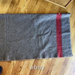 Vintage Swiss Army Wool Blanket Brown Red Stripe TB39 Military 72x51