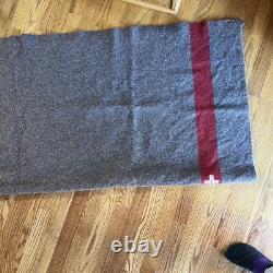 Vintage Swiss Army Wool Blanket Brown Red Stripe TB39 Military 72x51