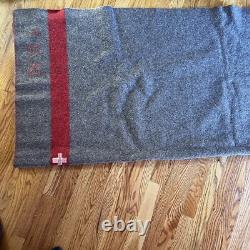Vintage Swiss Army Wool Blanket Brown Red Stripe TB39 Military 72x51