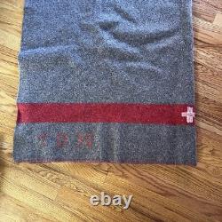 Vintage Swiss Army Wool Blanket Brown Red Stripe TB39 Military 72x51