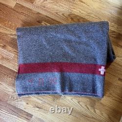 Vintage Swiss Army Wool Blanket Brown Red Stripe TB39 Military 72x51