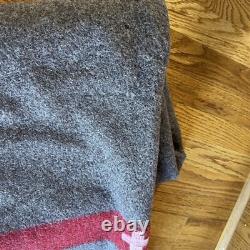 Vintage Swiss Army Wool Blanket Brown Red Stripe TB39 Military 72x51