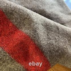 Vintage Swiss Army Wool Blanket Brown Red Stripe TB39 Military 72x51
