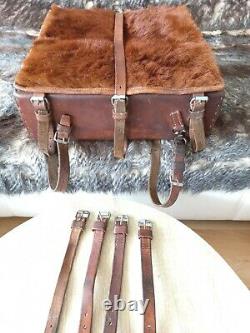 Vintage Swiss German Army WW2 Mountain Backpack Cowhide Leather Belts Fastening