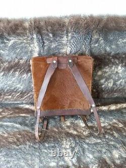 Vintage Swiss German Army WW2 Mountain Backpack Cowhide Leather Belts Fastening