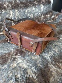 Vintage Swiss German Army WW2 Mountain Backpack Cowhide Leather Belts Fastening