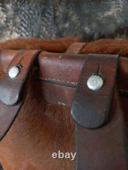 Vintage Swiss German Army WW2 Mountain Backpack Cowhide Leather Belts Fastening