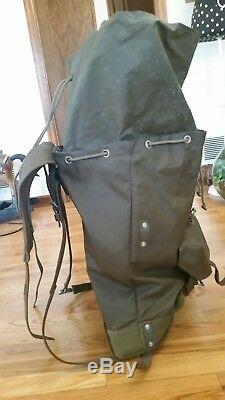 Vintage Swiss Military Back Pack Rucksack Metal Frame Rubberized Canvas HD Army