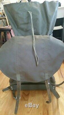 Vintage Swiss Military Back Pack Rucksack Metal Frame Rubberized Canvas HD Army