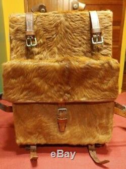 Vintage Swiss Rucksack Military Army Backpack Leather Fur