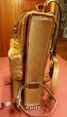 Vintage Swiss Rucksack Military Army Backpack Leather Fur