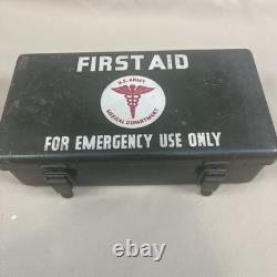 Vintage U. S. Army Medical First Aid Kit Metal Case with Original Contents