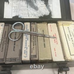 Vintage U. S. Army Medical First Aid Kit Metal Case with Original Contents