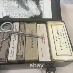 Vintage U. S. Army Medical First Aid Kit Metal Case with Original Contents