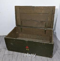 Vintage US ARMY Military Green Wood Foot Locker Storage Trunk Chest Lid Box