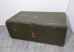 Vintage US ARMY Military Green Wood Foot Locker Storage Trunk Chest Lid Box