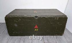 Vintage US ARMY Military Green Wood Foot Locker Storage Trunk Chest Lid Box