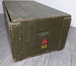 Vintage US ARMY Military Green Wood Foot Locker Storage Trunk Chest Lid Box
