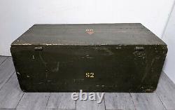 Vintage US ARMY Military Green Wood Foot Locker Storage Trunk Chest Lid Box