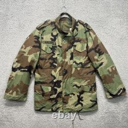 Vintage US Army M65 Field Coat Jacket Mens Medium Long Woodland Camo Hooded 80s