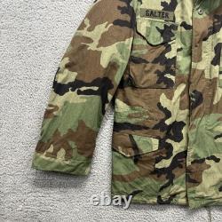 Vintage US Army M65 Field Coat Jacket Mens Medium Long Woodland Camo Hooded 80s