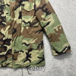 Vintage US Army M65 Field Coat Jacket Mens Medium Long Woodland Camo Hooded 80s