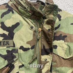 Vintage US Army M65 Field Coat Jacket Mens Medium Long Woodland Camo Hooded 80s