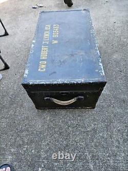 Vintage US Army Military Foot Locker Metal Storage Trunk Green Personalized