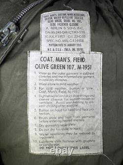 Vintage US Army Military OG 107 M-1951 Field Coat Jacket Mens Size M July 1957