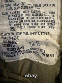 Vintage US Army Military Sleeping Bag Mountain M-1949 Type 1 Down with Cover